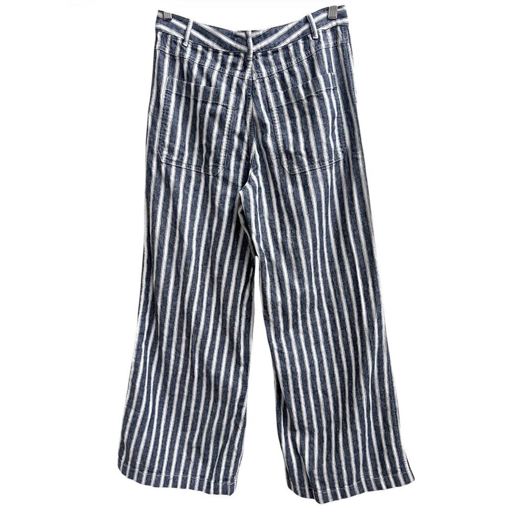 Madewell Zoe Relaxed Wide Pants Linen Blend Navy White Stripe Sz 4 High Rise - Picture 4 of 8